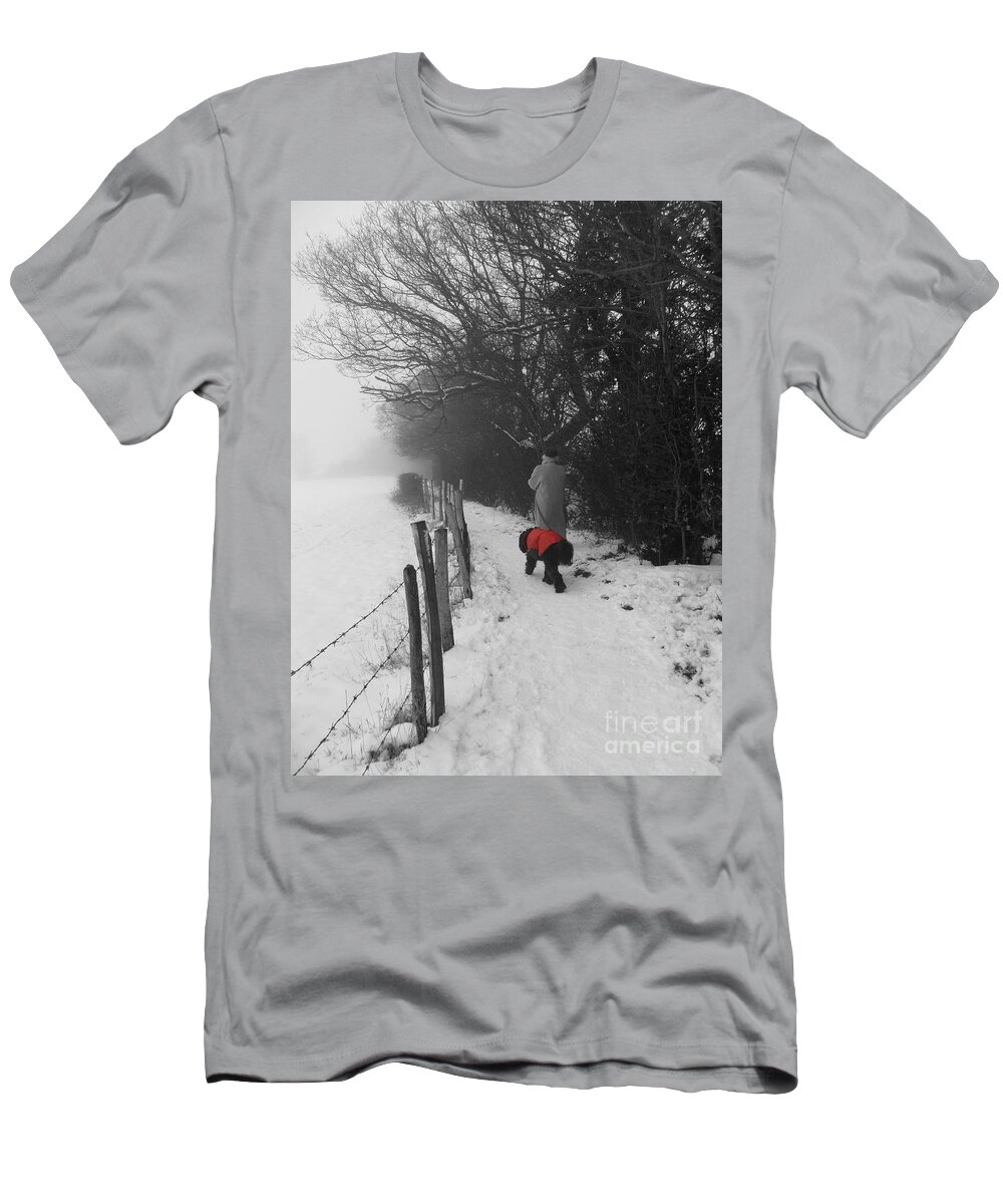 Dog T-Shirt featuring the photograph The Dog in the Red Coat by Vicki Spindler