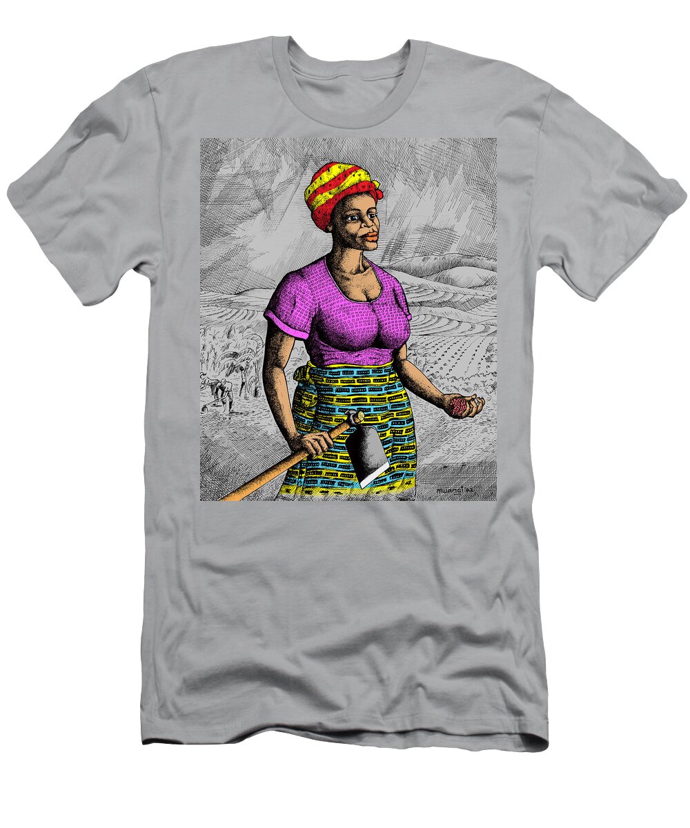 Farmer T-Shirt featuring the drawing The Farmer by Anthony Mwangi