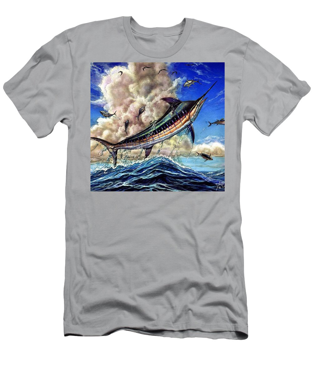 Blue Marlin T-Shirt featuring the painting The Grand Challenge Marlin by Terry Fox