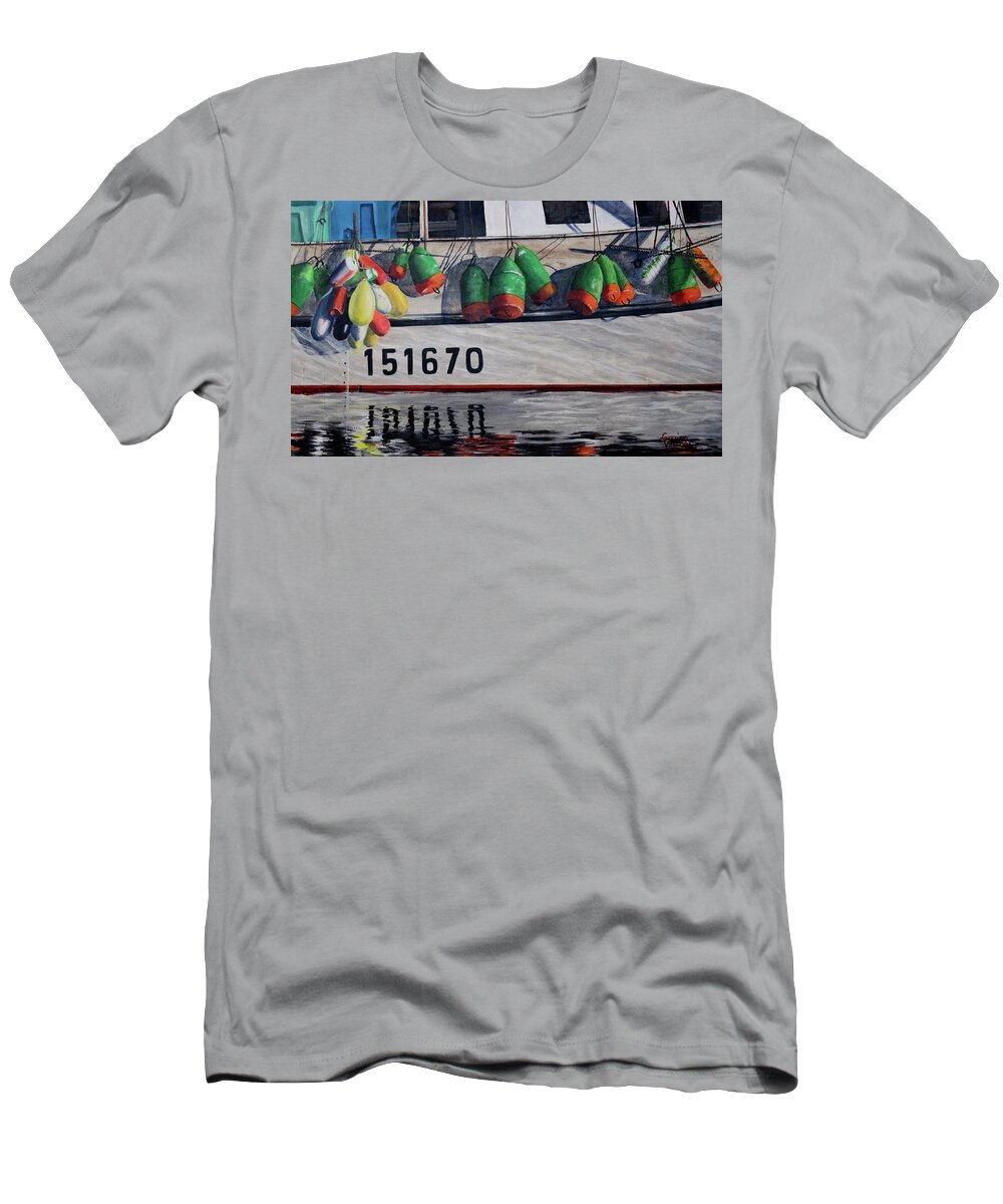 Buoys T-Shirt featuring the painting The Herring Boat Buoys by Lorraine Vatcher