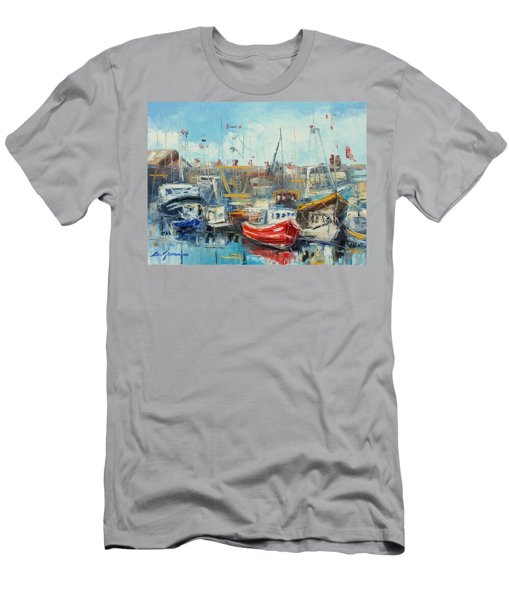 Howth T-Shirt featuring the painting The Howth harbour by Luke Karcz