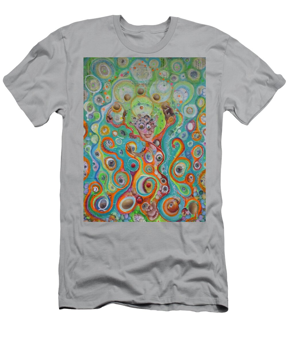 Self Taught T-Shirt featuring the mixed media The Juggler of JunkaDelphia by Douglas Fromm
