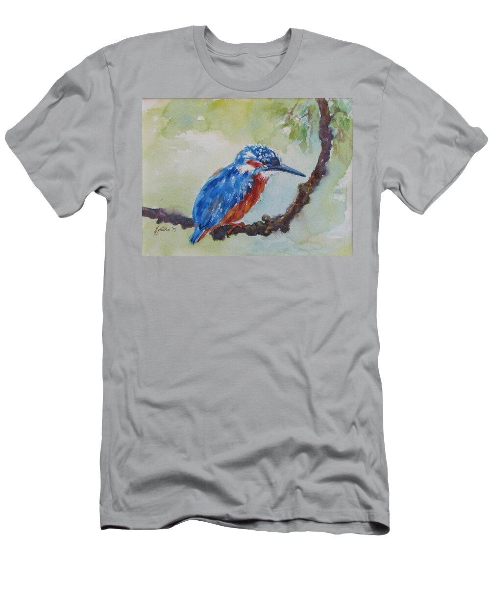 Bird T-Shirt featuring the painting The Kingfisher by Jyotika Shroff