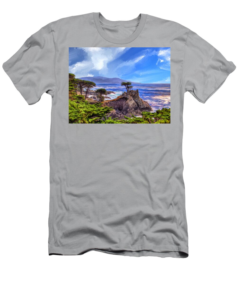 Lone Cypress T-Shirt featuring the painting The Lone Cypress by Dominic Piperata