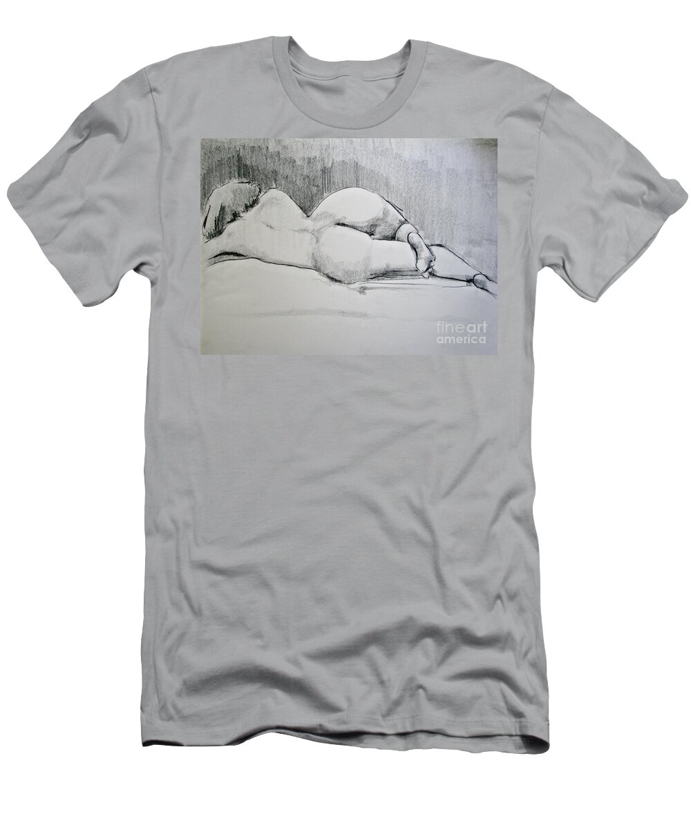 Nude T-Shirt featuring the drawing The Nap by Rory Siegel