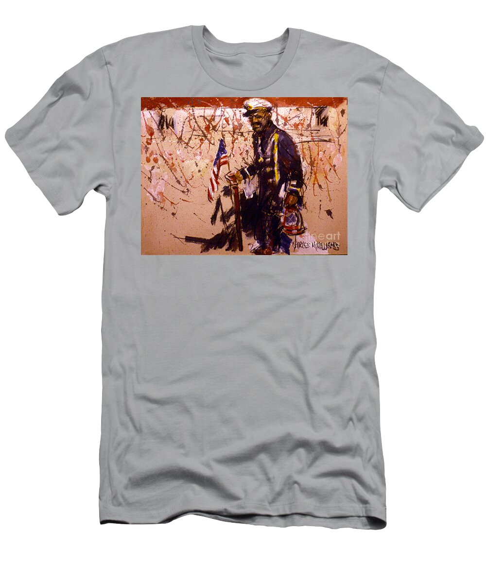 Flag T-Shirt featuring the painting Use 2B So EZ - The Patriot by Charles M Williams