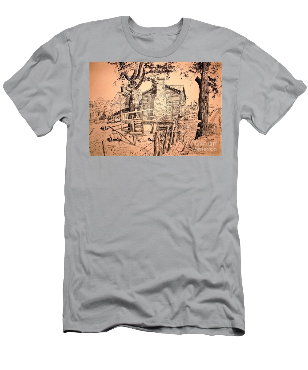 The Pig Sty T-Shirt featuring the drawing The Pig Sty by Kip DeVore