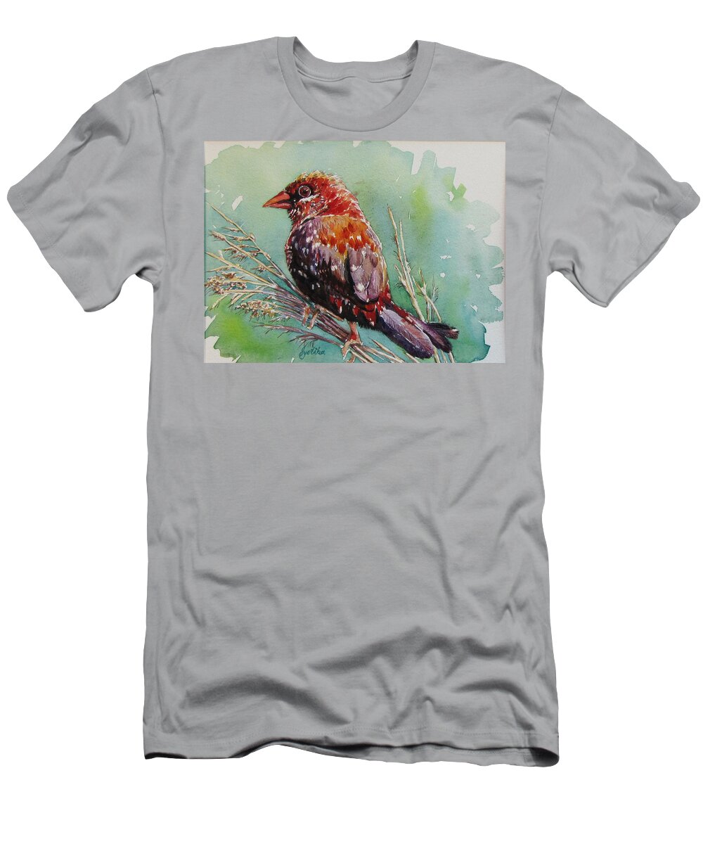 Bird T-Shirt featuring the painting The Red Bird by Jyotika Shroff