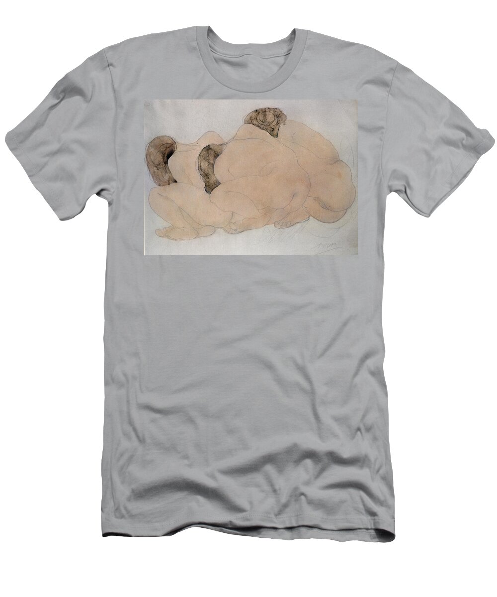 Rodin T-Shirt featuring the drawing Three Boulders by Auguste Rodin