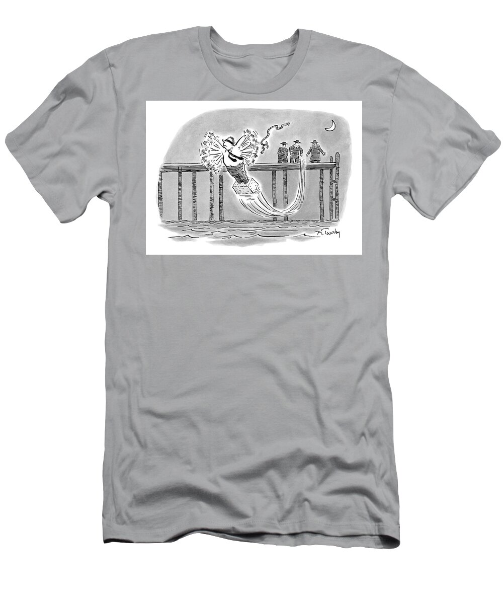 Cctk T-Shirt featuring the drawing Three Gangsters Watch A Man With His Feet Covered by Mike Twohy