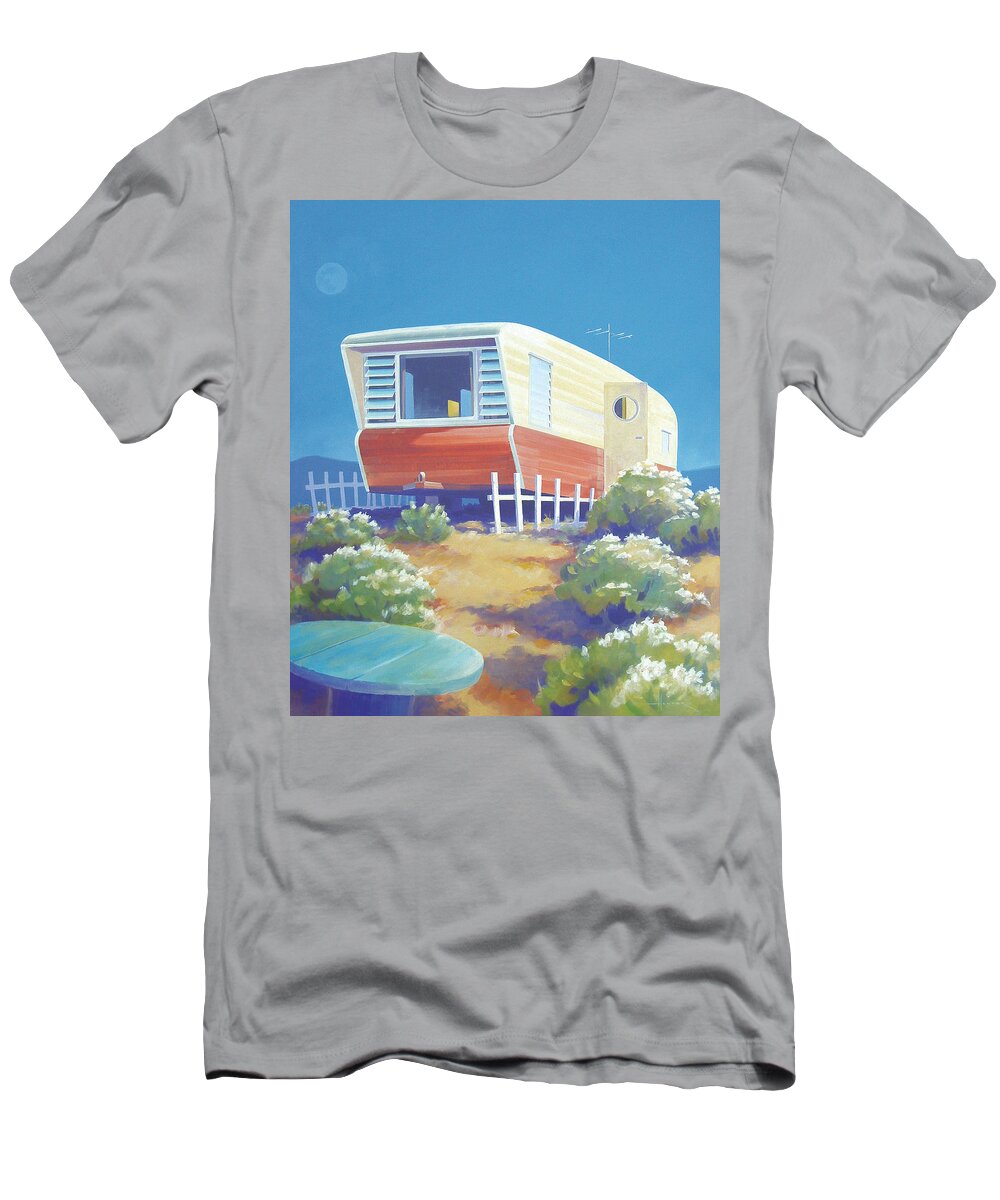 Mid Century T-Shirt featuring the painting TimeTraveler by Larry Hunter