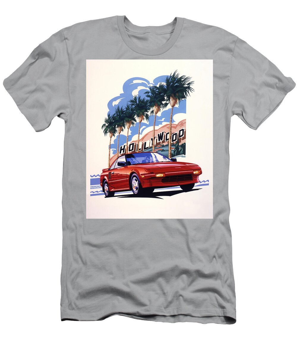 Airbrush Illustration T-Shirt featuring the painting Toyota MR2 Hollywood Hills by Garth Glazier