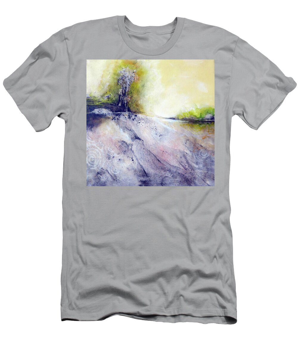 Art T-Shirt featuring the painting Tree Growing On Rocky Riverbank by Ikon Ikon Images