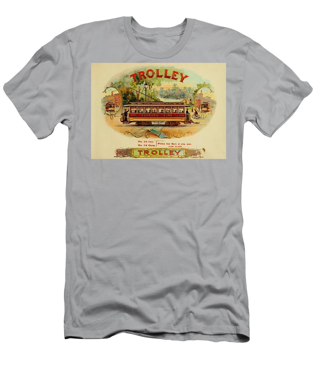 Trolley T-Shirt featuring the painting Trolley Vintage Cigar Advertisement by Movie Poster Prints