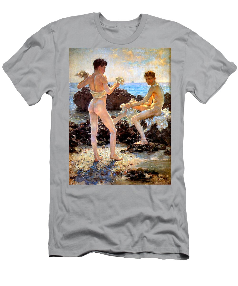 Henry Scott Tuke T-Shirt featuring the painting Under the Western Sun by Henry Scott Tuke