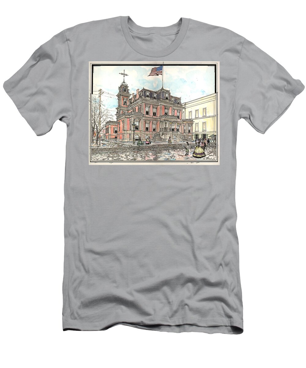 Union League Philadelphia T-Shirt featuring the drawing Union League Philadelphia by Ira Shander