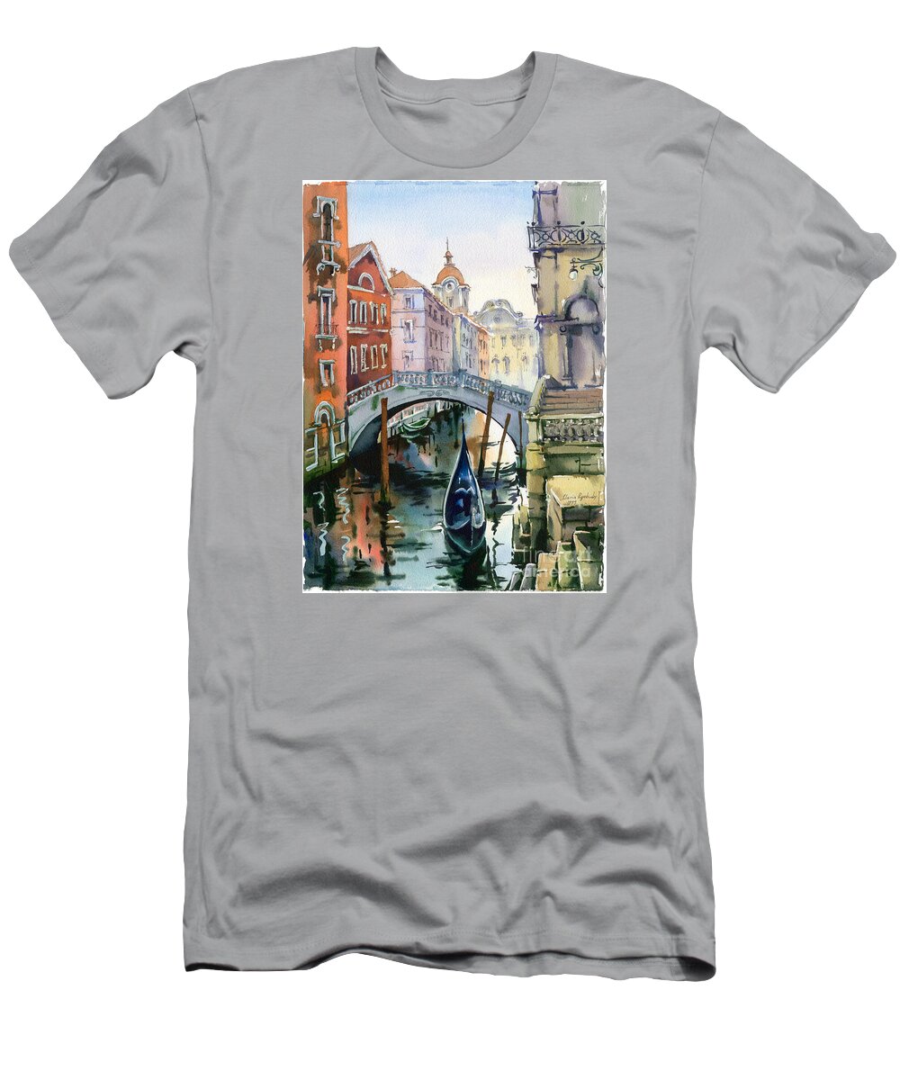 Venetian Canal T-Shirt featuring the painting Venetian Canal VI by Maria Rabinky