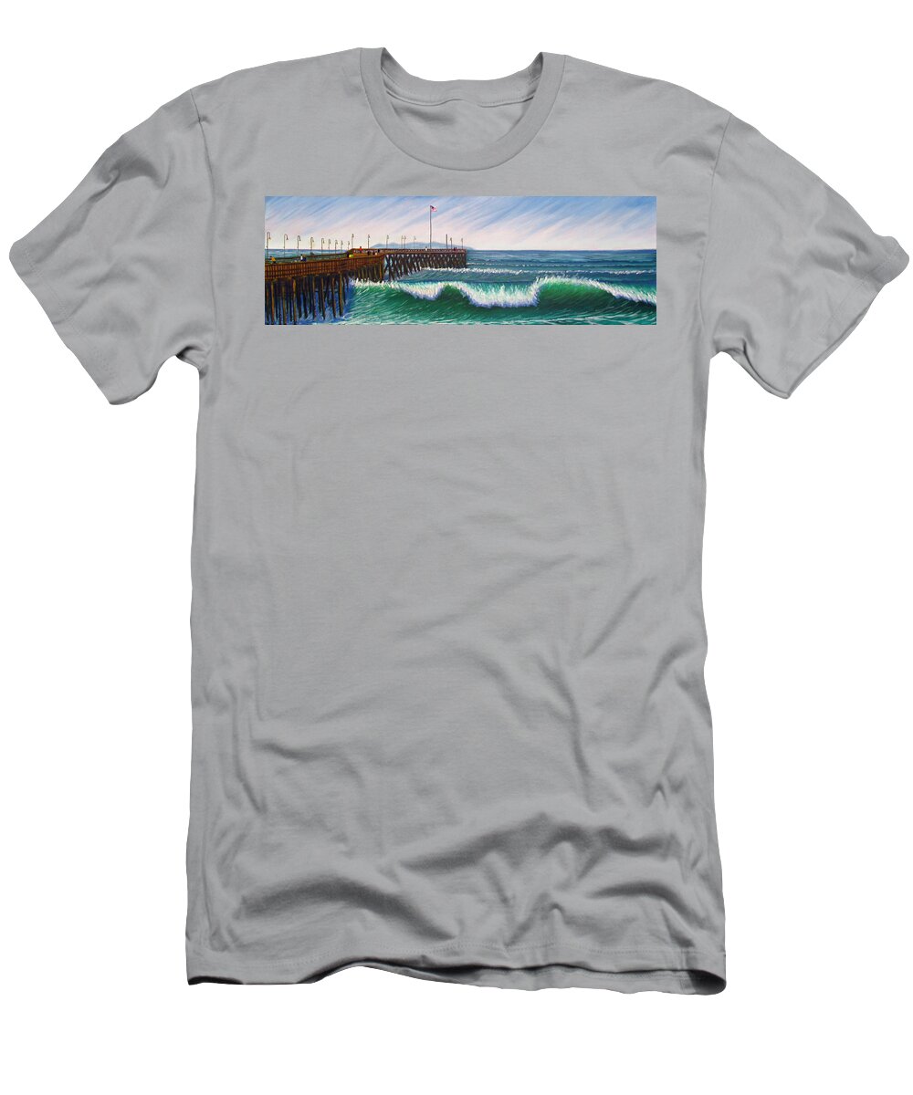 Pier T-Shirt featuring the painting Ventura Pier by Kevin Hughes