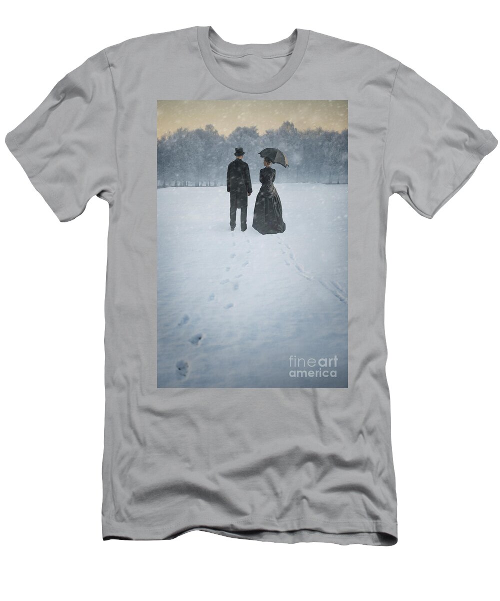 Victorian T-Shirt featuring the photograph Victorian Man And Woman In Snow by Lee Avison