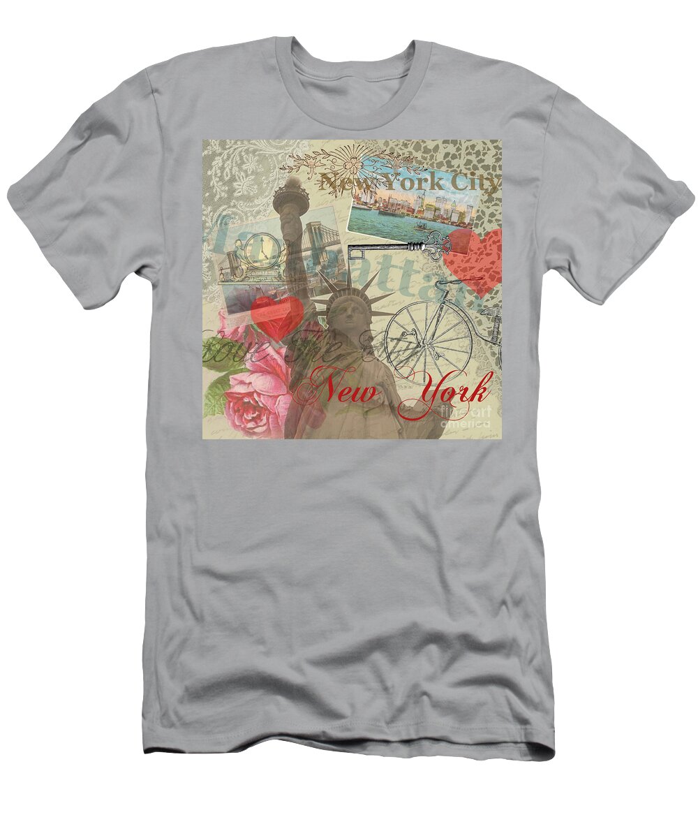 New York T-Shirt featuring the digital art Vintage New York City Collage by Mary Hubley
