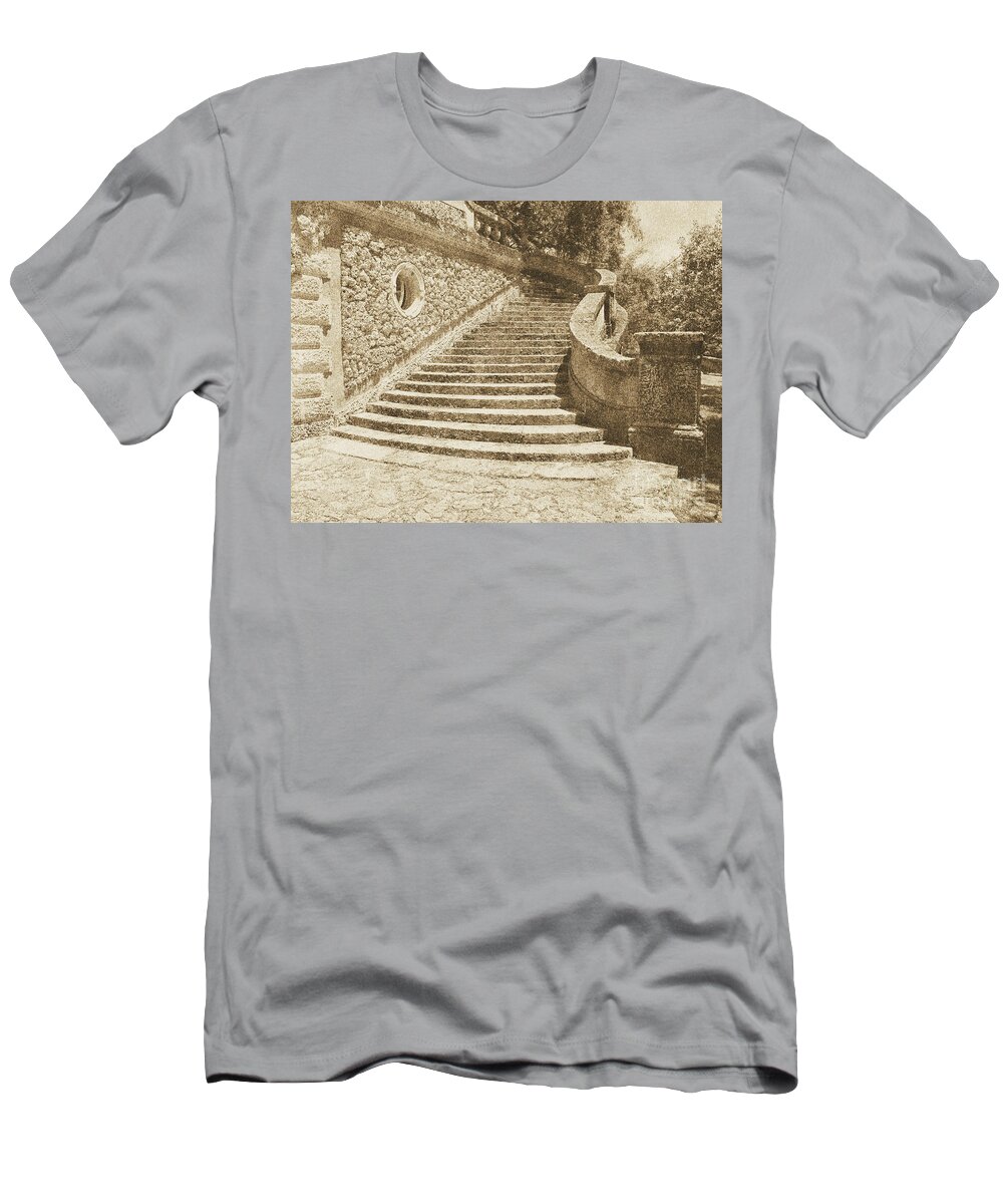 Vizcaya T-Shirt featuring the digital art Vizcaya Mansion Museum Casino Grand Staircase Miami Florida Vintage Digital Art by Shawn O'Brien