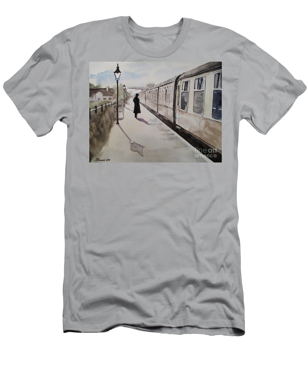 West Somerset Railway T-Shirt featuring the painting Waiting At Williton by Martin Howard