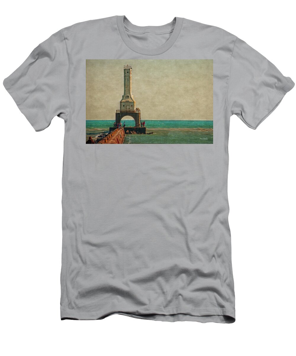 Walking On The Breakwater T-Shirt featuring the photograph Walking on the Breakwater by Mary Machare