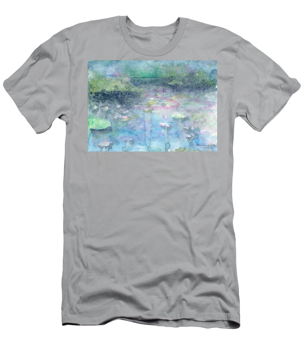 Blue T-Shirt featuring the painting Water landscape by Ingela Christina Rahm