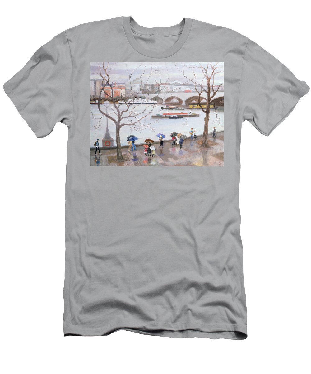 River Thames T-Shirt featuring the painting Waterloo Promenade by Terry Scales