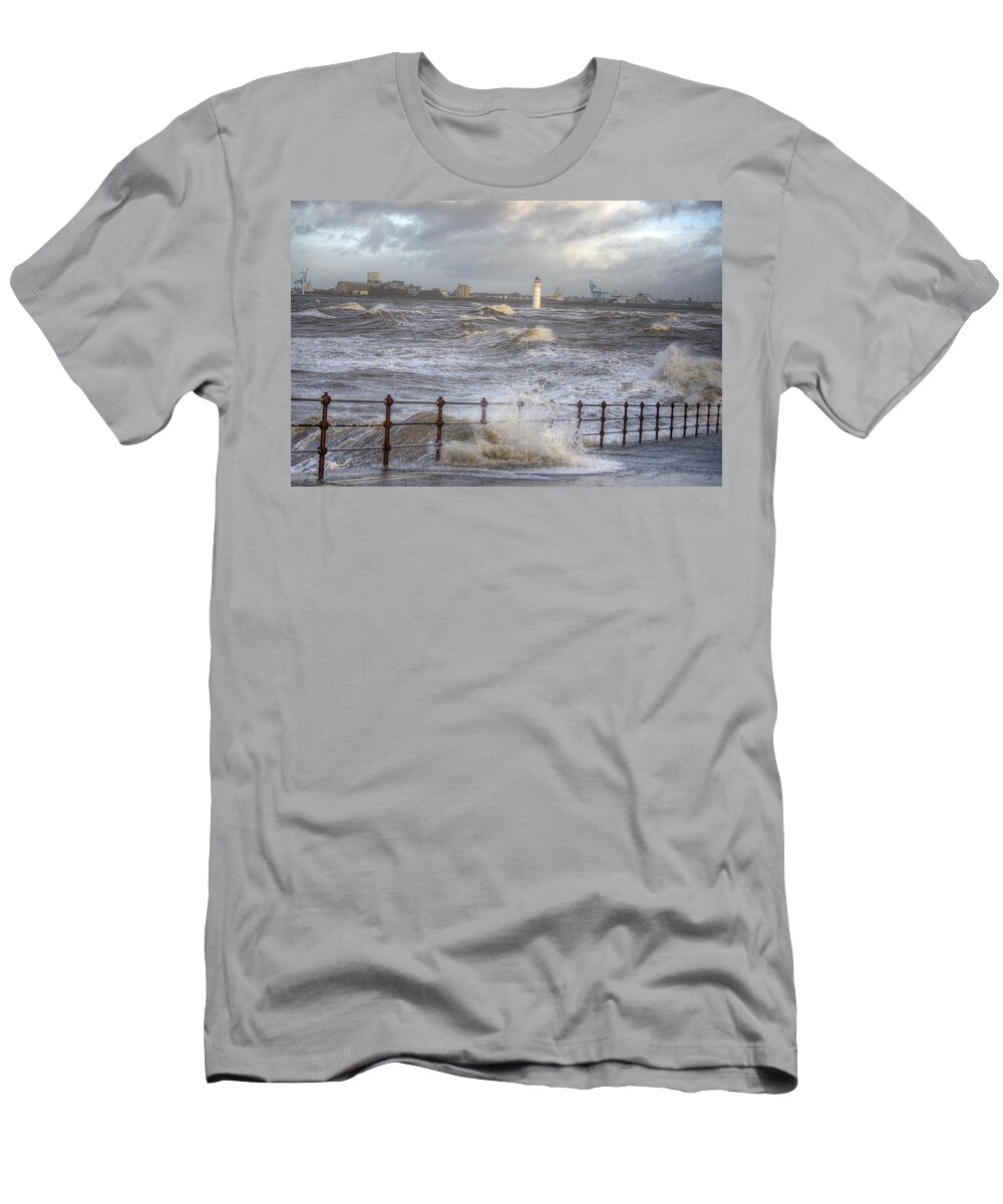 Lighthouse T-Shirt featuring the photograph Waves On The Slipway by Spikey Mouse Photography