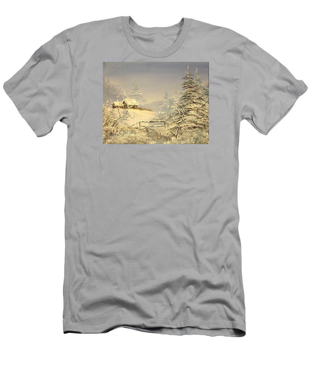 Farmhouse T-Shirt featuring the painting Where I Would Like To Be by Jean Walker