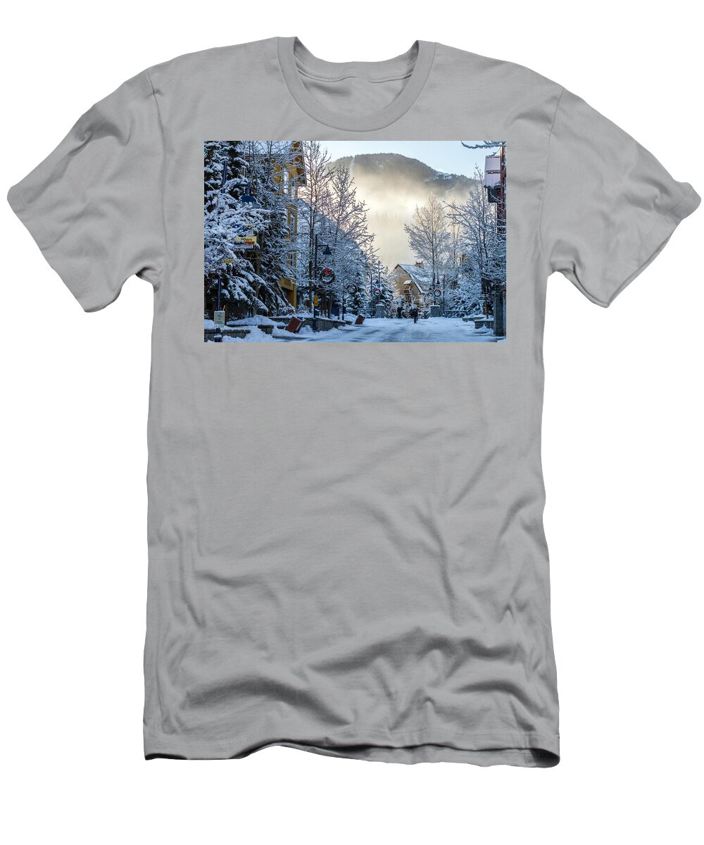 Whistler T-Shirt featuring the photograph Whistler Village on a sunny winter day by Pierre Leclerc Photography