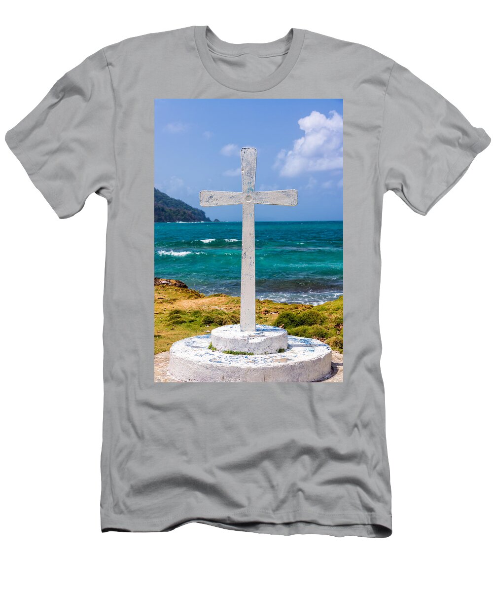 Capurgana T-Shirt featuring the photograph White Cross and Sea by Jess Kraft