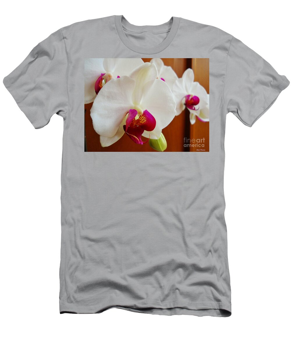 White T-Shirt featuring the photograph White Orchid by Ramona Matei