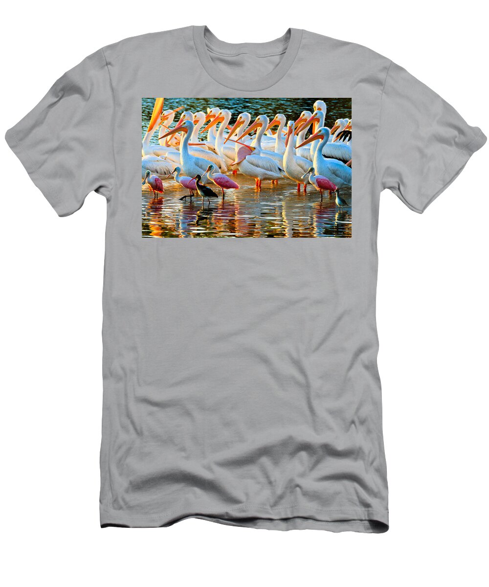 Pelican T-Shirt featuring the photograph White Pelicans by Ben Graham