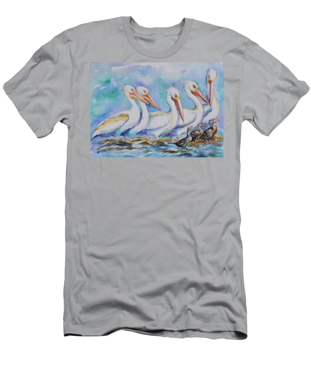 White Pelicans T-Shirt featuring the painting White Pelicans by Jyotika Shroff