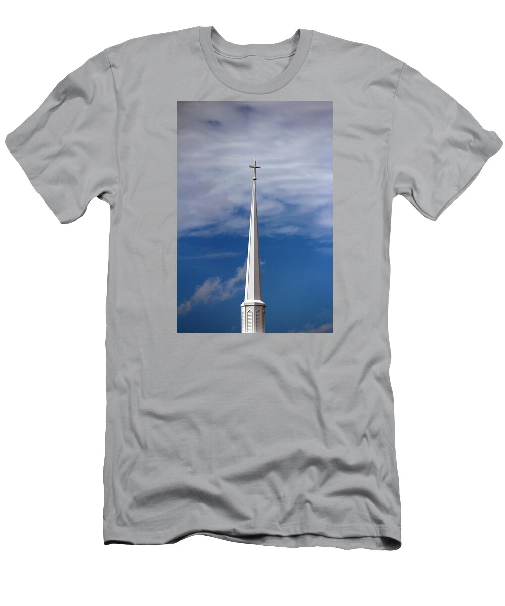 Steeple T-Shirt featuring the photograph White Steeple by Cynthia Guinn