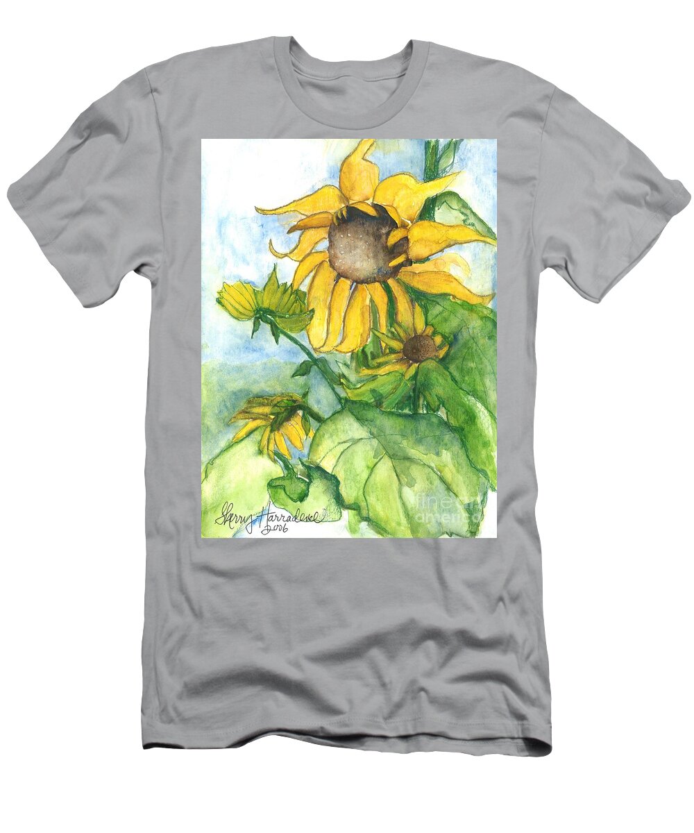 Orchards T-Shirt featuring the painting Wild Sunflowers by Sherry Harradence