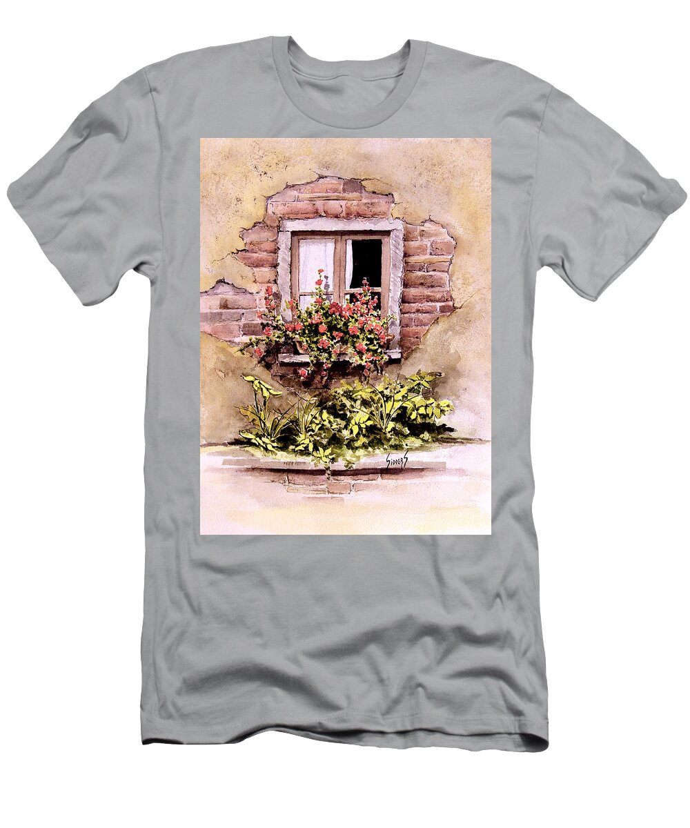 Window T-Shirt featuring the painting Window Flowers by Sam Sidders