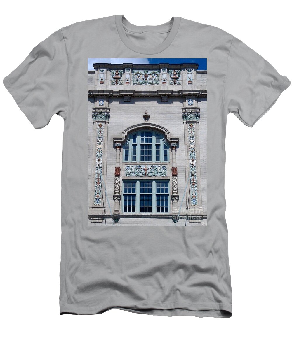 South Bend T-Shirt featuring the photograph Window of Morris Performing Arts Center -- South Bend by Anna Lisa Yoder