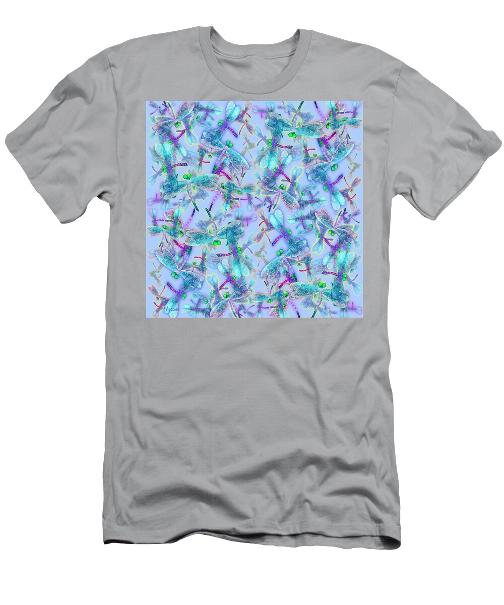  Dragonfly T-Shirt featuring the painting Wings on Blue Duvet Cover by Teresa Ascone