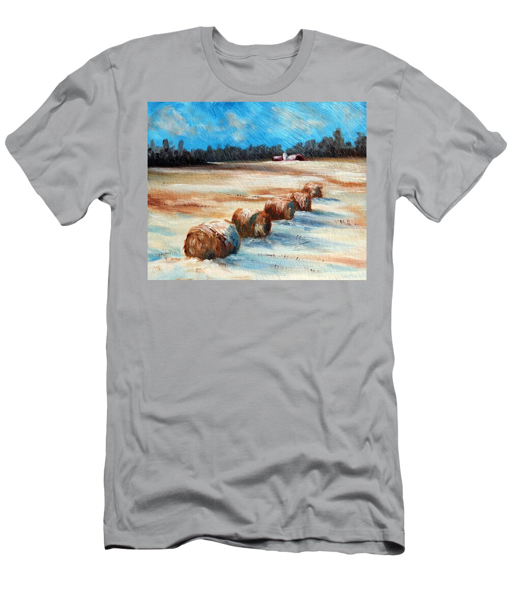 Winter T-Shirt featuring the painting Winter Bales by Meaghan Troup