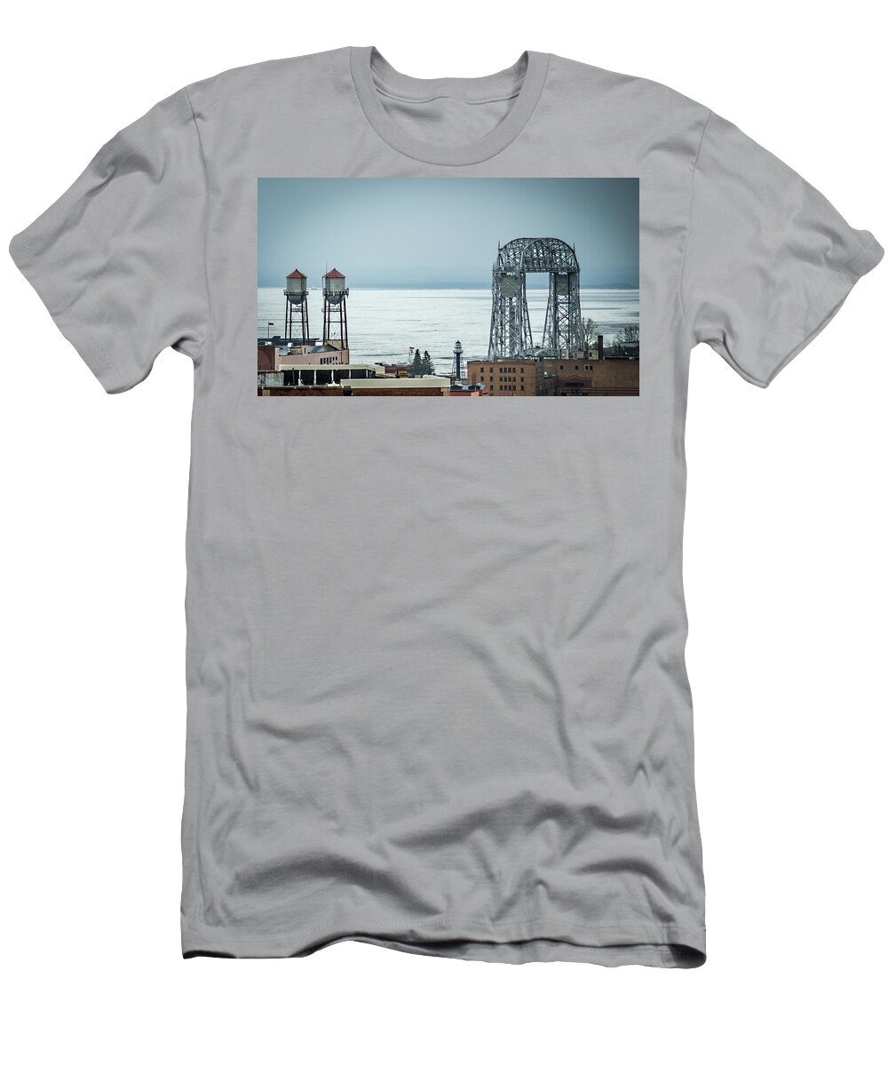 Erial T-Shirt featuring the photograph Winter On Duluth Landmarks by Paul Freidlund