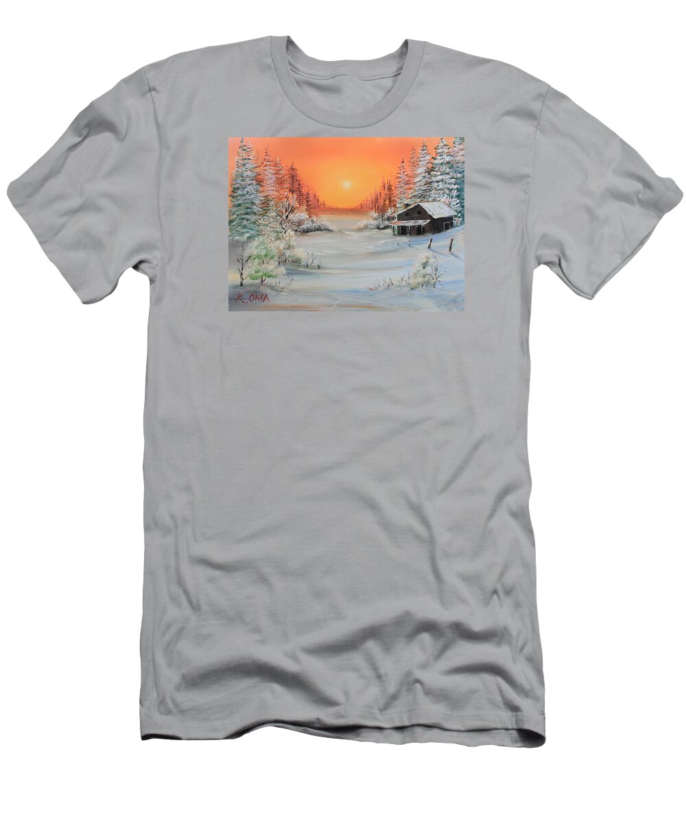 Winter Scene T-Shirt featuring the painting Winter Scene by Remegio Onia