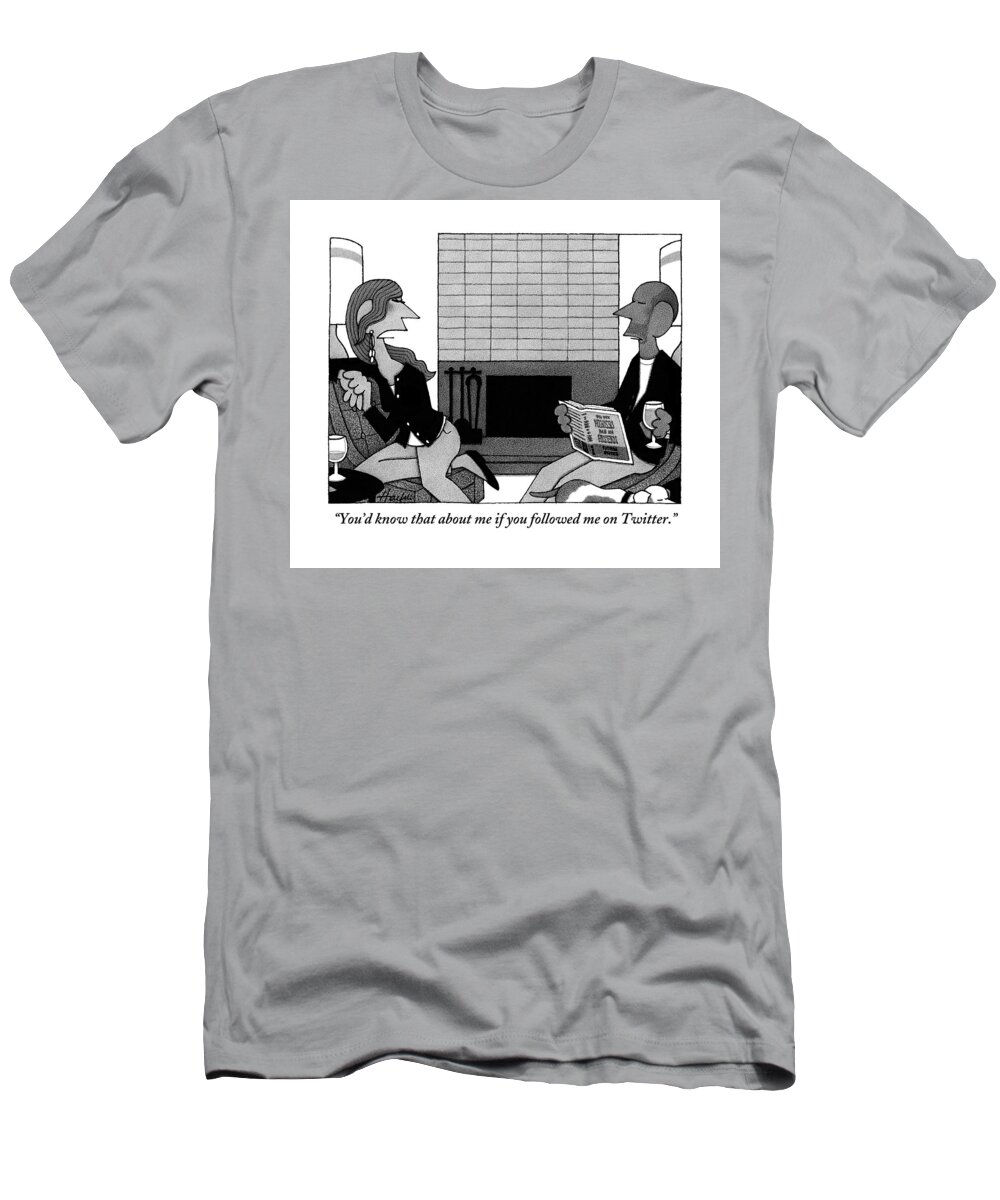 Couples T-Shirt featuring the drawing Woman On Couch Says To Man Who Is Reading by William Haefeli