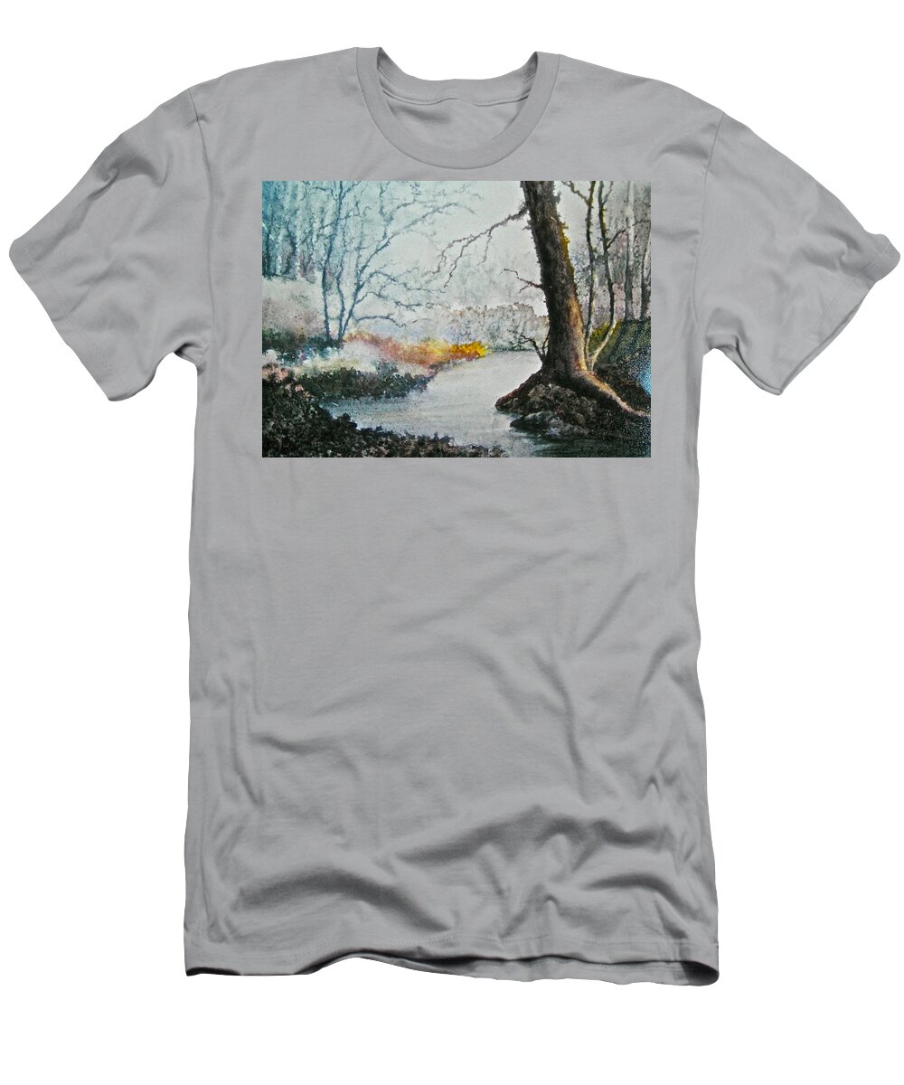 Watercolor T-Shirt featuring the painting Wooded Stream by Carolyn Rosenberger