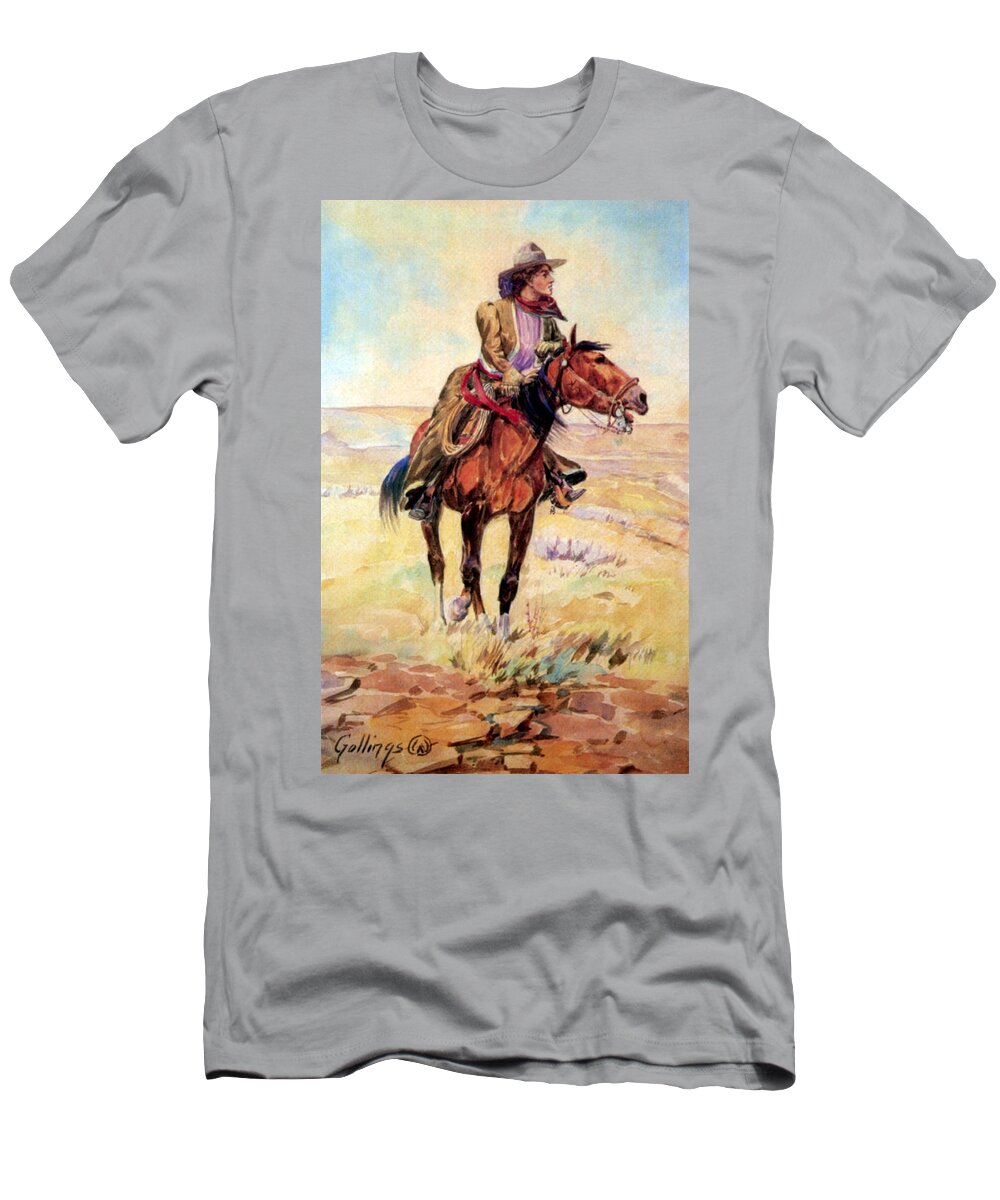 Occupation T-Shirt featuring the painting Wyoming Cowgirl, 1907 by Science Source