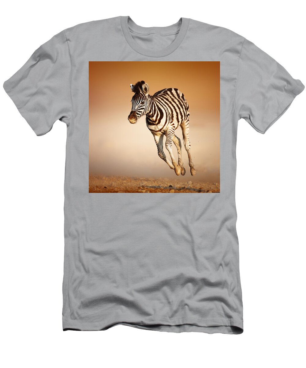 Wild T-Shirt featuring the photograph Zebra calf running by Johan Swanepoel