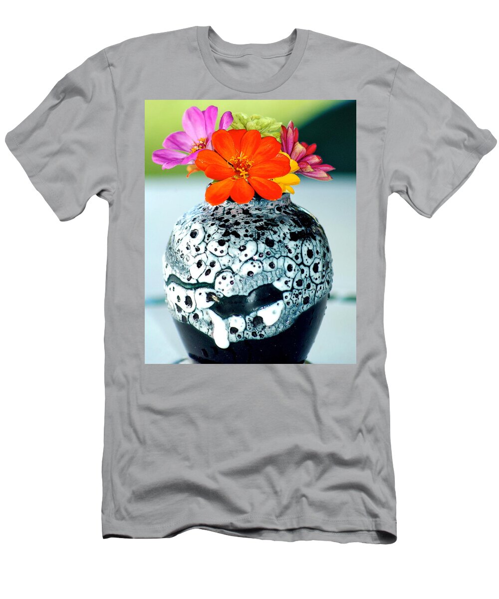 Hawaii T-Shirt featuring the photograph Zinnia in vase by Lehua Pekelo-Stearns