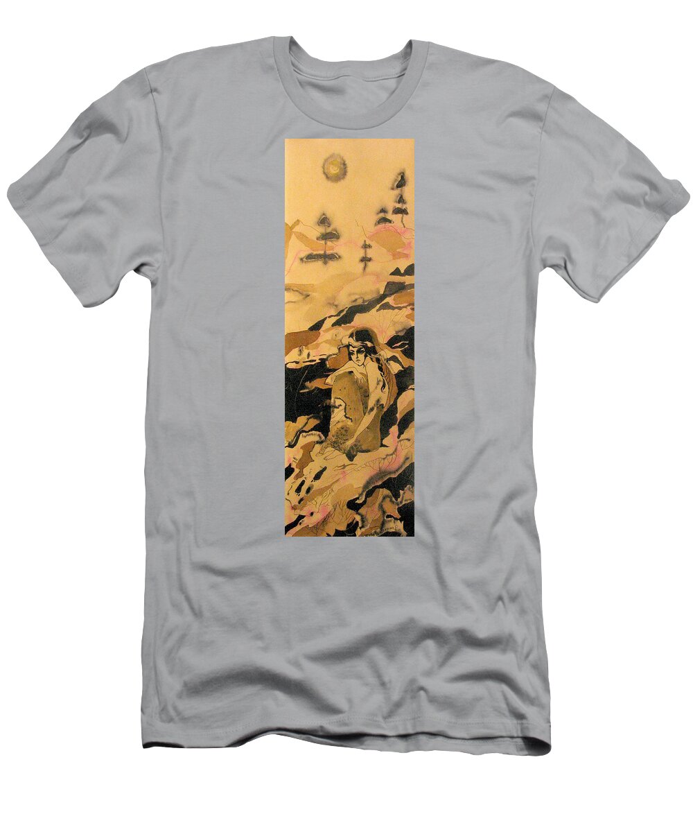 Mountains T-Shirt featuring the painting My heart is in this valley by Valentina Plishchina